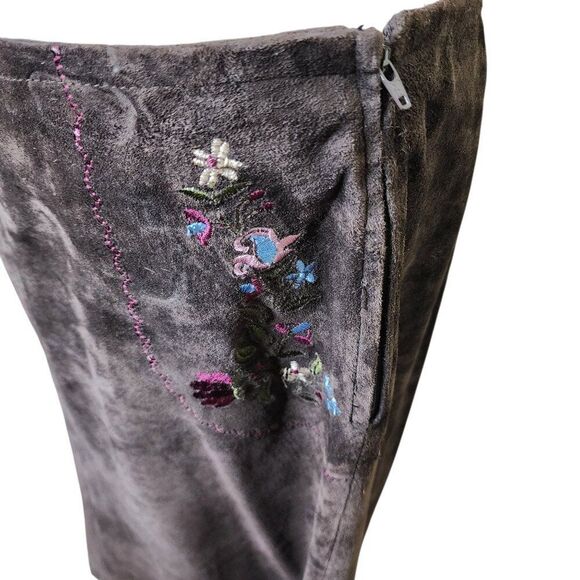 Vintage Y2K INC International Embroidered Suede A Line Skirt Womens 10 Brown - Picture 4 of 9